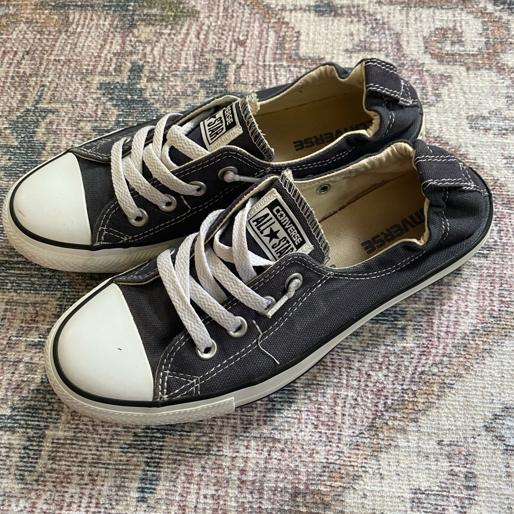 Dark Charcoal Grey Converse Canvas Sneakers, women’s size 8